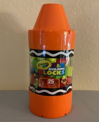 Crayola Building Blocks Plastic Orange Canister Crayon Case 25 PCS Included