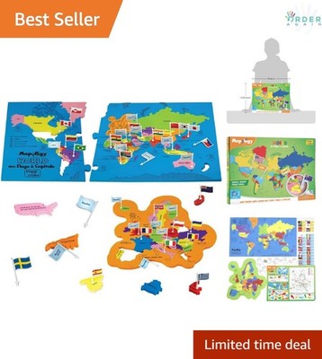 Mapology World Map Puzzle Kids Educational Toy Flags Capitals 78 Pieces