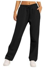 Women's Wide Leg Sweatpants Fleece Lined Baggy Straight Leg Lounge Large Black