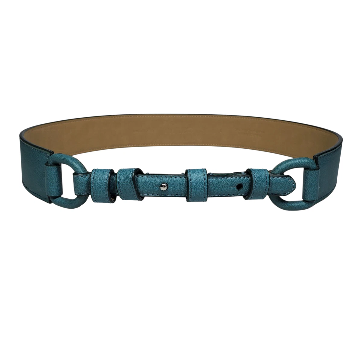 Talbots Belt Green Canvas Navy Leather Trim Gold Tone Buckle Women\'s L Preppy Talbots Women main image 3