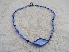 Blue Glass Bead Necklace K23 