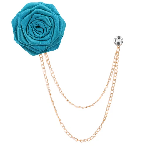 Mens Rose Brooch Flower Brooch Boutonniere Suit Lapel Wedding Pin Tassel Chain - Picture 9 of 95