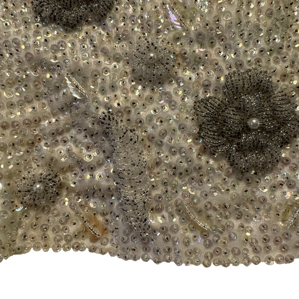 Винтажное мини-платье 60-х с бисером MCM блестки ручной работы белое цвета слоновой кости женское размер S - Изображение 4 из 4