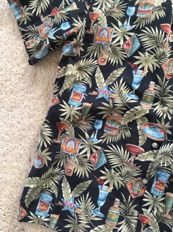 Campia Moda Beer Mixed Drinks Palm Leaves Beach Vacation Shirt Men's M EUC - Image 3 of 4