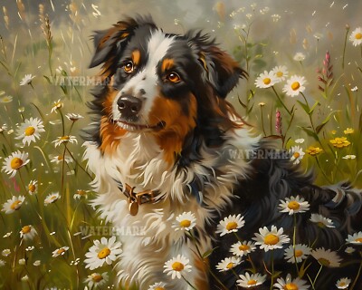 Australian Shepherd in Daisy Field 8x10 Matte Print