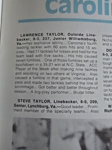1979 GATOR BOWL NORTH CAROLINA vs MICHIGAN Football Program Lawrence Taylor  - Zdjęcie 3 z 7