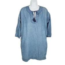 Madewell Dress Denim Blue Artiste Tasseled Mini Casual Chambray Women's Size XS