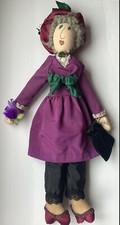 SALE ******Old Woman Doll Gray Hair  24” Purple Dress Pocketbook Stockings