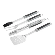 Stainless Steel Grilling Tool Set, Black & Gray (4 Pieces)