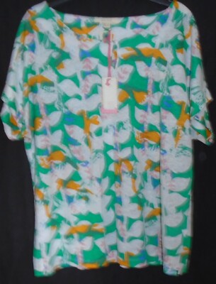 White Stuff Saria Top white green print 100% linen blouse Size 12 New Tags BNWT