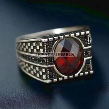 Garnet Oval Cut Gemstone With 925 Sterling Silver Ring For Men's #688 *