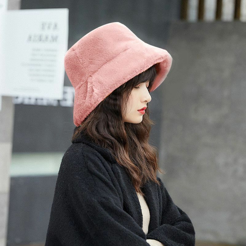 Bucket Hat Warm Women Faux Fur Hat Fisherman Cap Winter  display picture 3