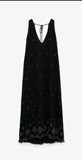 RARE! NWT ZARA LIMITED EDITION EMBROIDERED MIDI DRESS BLACK XS, S 6895/259