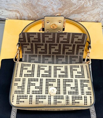 Fendi x Versace Fendace Logo Metallic Brooch Baguette NM Zucca