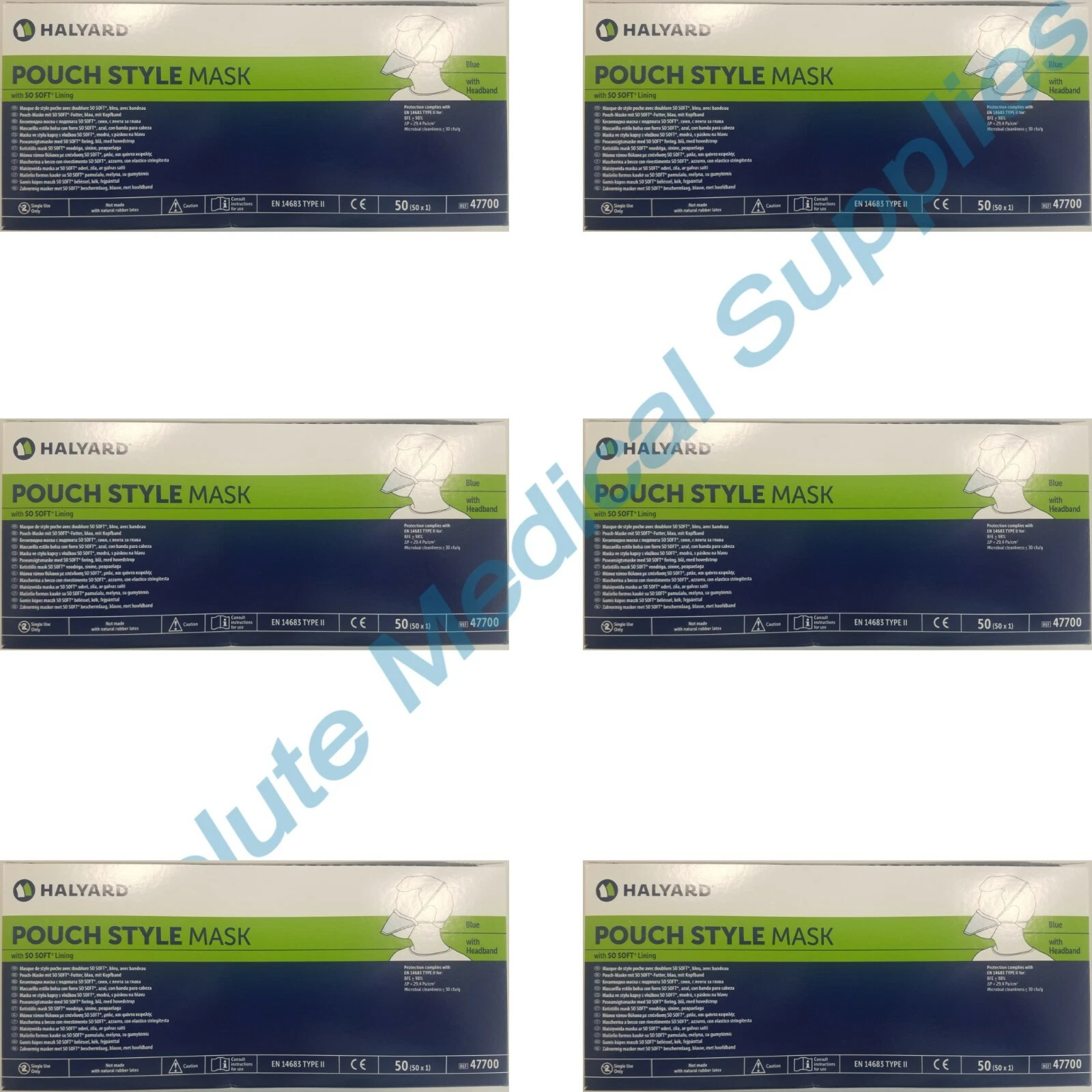 *300-Pieces* Halyard Pouch Style Type II Face Mask W/So Soft Lining Blue 47700