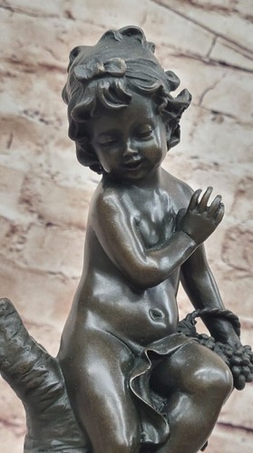 Moreau`s Collectible Bronze Statue: Child Sitting on Tree Branch, Fine Art Decor - Picture 6 of 10