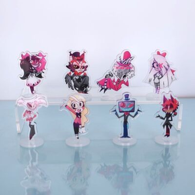 8pc 6cm Hazbin Hotel AD Vox Husk Figure Desktop Acrylic Stand Decor Collection