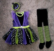 Witch Infant Toddler Halloween Costume Set Dress Tights Hat Size 12-24M Stars