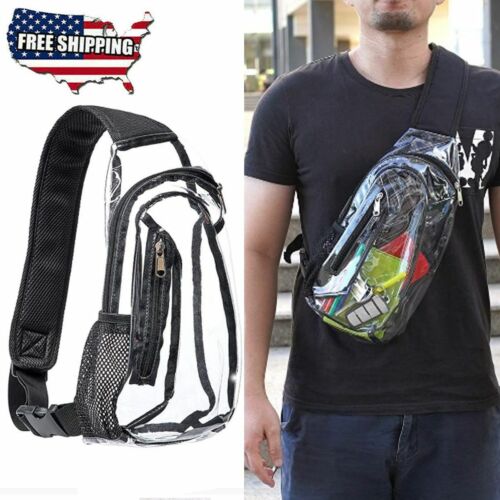 Adjustable Clear PVC Sling Bag Transparent Stadium Shoulder Crossbody Backpack - Picture 1 of 12