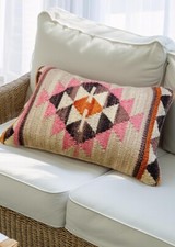 Natural Pink Kilim Cushion Cover 35 cm x 50 cm With Geometric Pattern