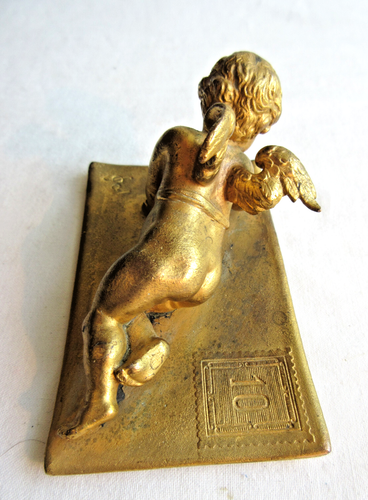Sculpture bronze doré XIXème, Angelot écrivant une lettre d'amour - Picture 11 of 12
