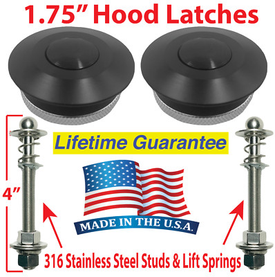 Quick Latch 1.75'' Black Push Button Quick Latch Hood Pins 2/Set SS LP-38