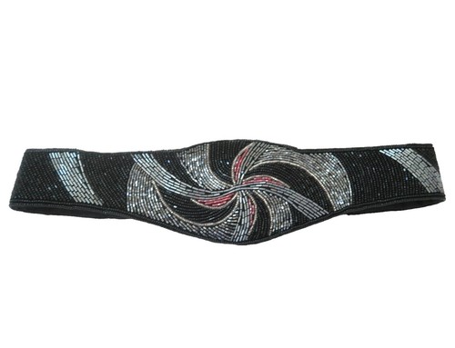 Vintage 80s Elite Fresno CA Black & Silver Tone Glitter Belt  display picture 2