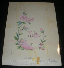 CONGRATULATIONS Baby Girl in Blanket Pink Flower 7x9.5" Greeting Card Art 1823G