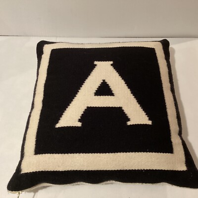 Jonathan Adler Wende-Daunenkissen A Letter 16 x 16 quadratisch Wolle schwarz & cremefarben