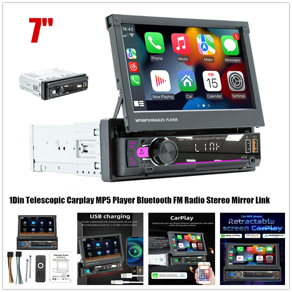7" AUTORADIO MIT ANDROID AUTO BLUETOOTH Carplay TOUCHSCREEN USB TF FM MP5 1 DIN - Bild 4 von 4