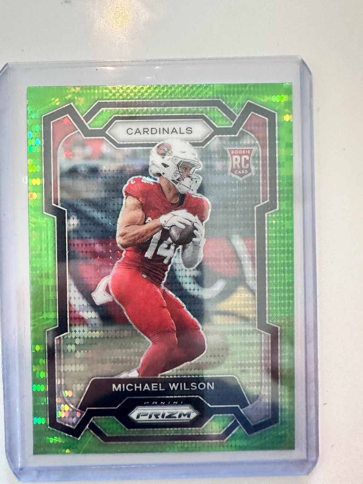 Michael Wilson 2023 Panini Prizm #303 Arizona Cardinals Neon Green Pulsar RC