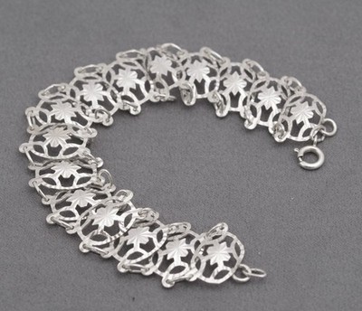 Vintage 925 Sterling Silber Armband durchbrochen hellschliff Panel gepunzt 1975