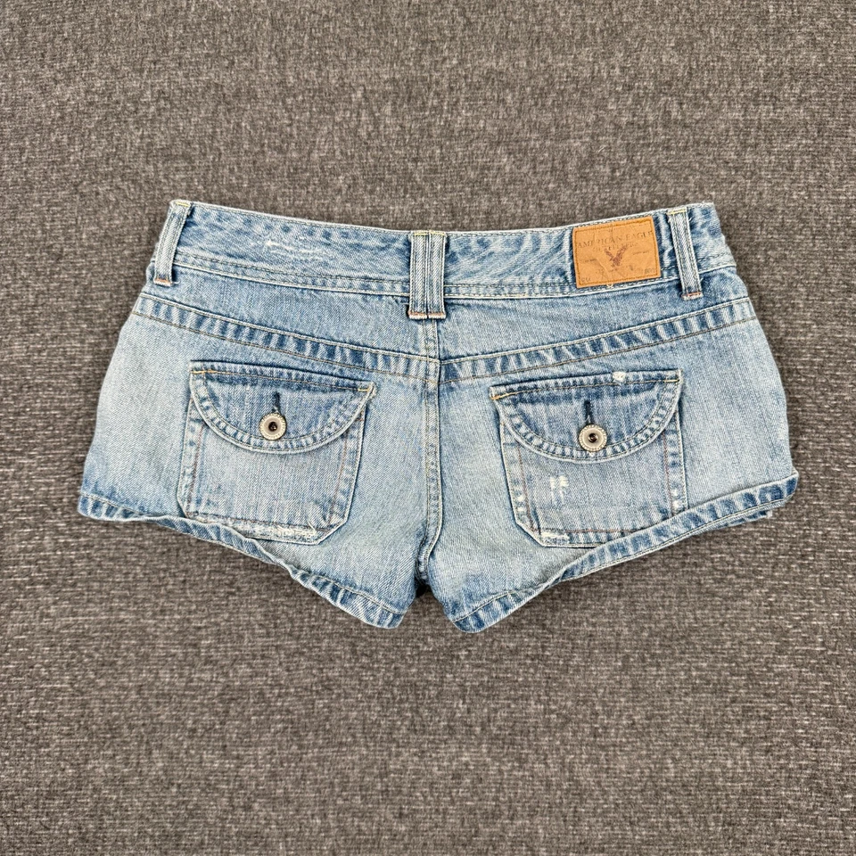 Vintage American Eagle Micro Mini Jean Shorts Womens 4 Low Rise Distress Booty - Image 4 of 4