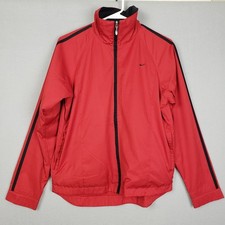 Nike Youth Size M Full Zip Track Jacket Red With Black Stripe Sporty Athletic