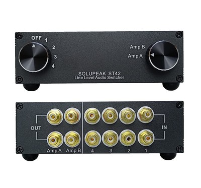 ST42 4-Way RCA Audio Switch Source Signal Input switcher selector Splitter Bo...