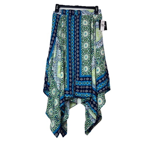 NWT By & By Handkerchief Hem Skirt Women’s Sz S Blue Boho Festival Tribal Print