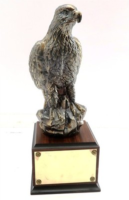 BALD EAGLE on Wood Base Award or Trophy with Brass Plaque 15'' Tall MADE IN USA