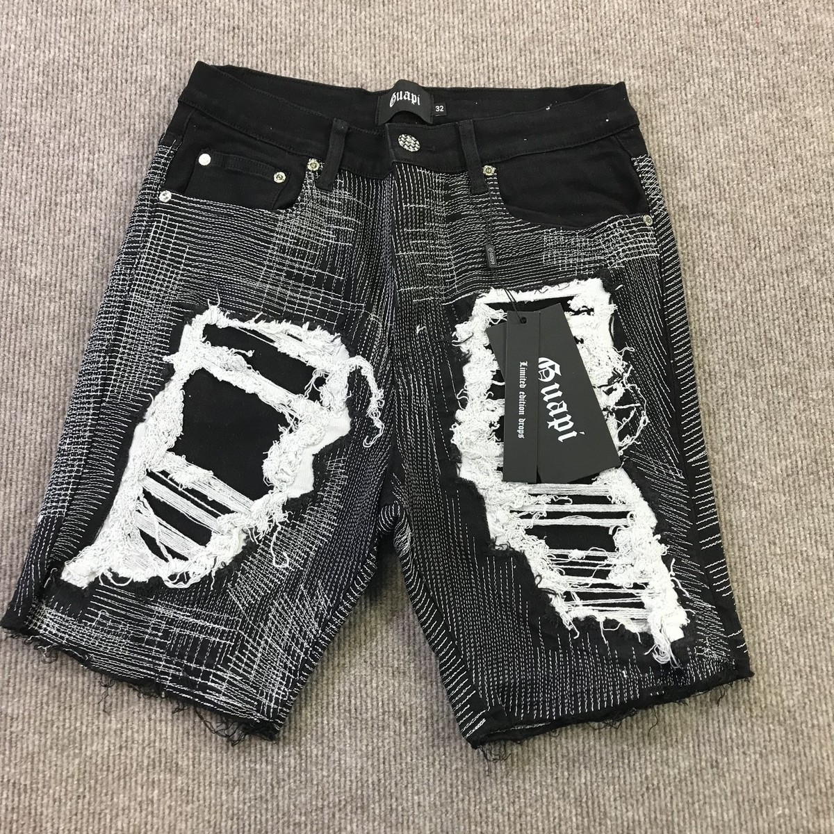 Guapi デニムショート タグ付き 32inch Guapi Shorts Mens 32 Distressed Ripped Limited Edition