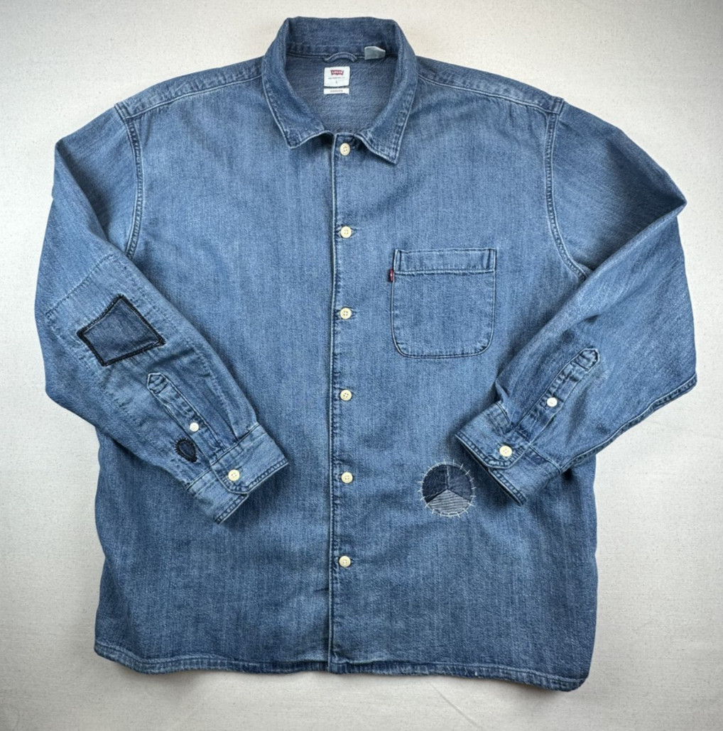 Levi's Oversized Denim Patchwork Button Up - Blue… - image 1