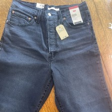 Levi's Women's Ribcage Straight Ankle Faded Blk Jeans 31 x 27 Button Fly NEW NTW