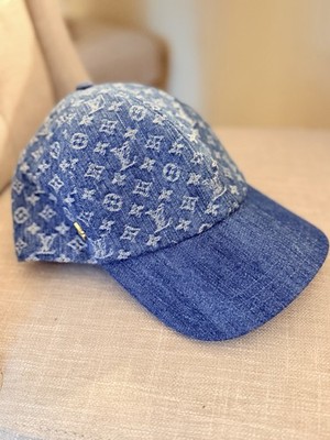 Authentic Louis Vuitton Denim Hat Cap LV Logo Size L Blue Monogram