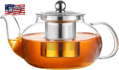 PARACITY Glass Teapot Stovetop 20 Oz/600Ml, Tea Pot with Removable 18/8 Stainles