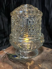 Vintage Indiana Glass Clear Stars And Bars Fairy Lamp Candle Holder Excellent