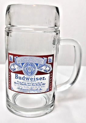 BUDWEISER King of Beers Classic Canadian Label Beer Mug Glass Stein Barware