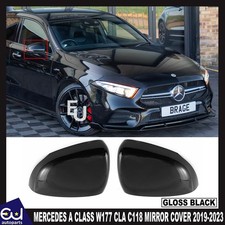 FOR MERCEDES A CLASS W177 CLA C118 GLOSS BLACK WING MIRROR COVER PAIR 2019-2023