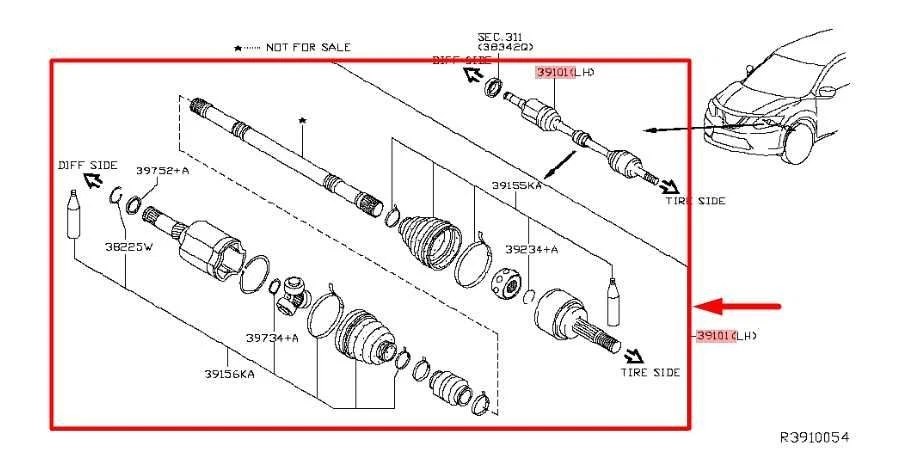 2014-20 Nissan Rogue SV AWD Front Left Side CV Drive Axle Shaft 39101-4BA0A OEM - Image 2 of 4