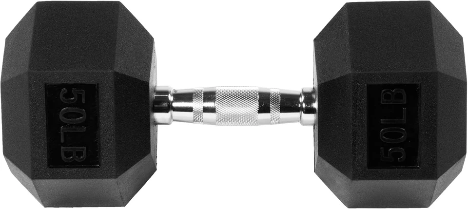 Mancuerna hexagonal cubierta de goma de 50 lb con mango antideslizante para entrenamientos de gimnasio en casa Foto 4 de 4