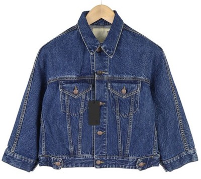 R13 Cropped Raglan Trucker Damen Jacke M Jasper Tex Geknöpft Blau RRP798