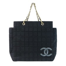 Chanel Choco Bar Cotton Jersey 2Way Handbag Women Black One Size