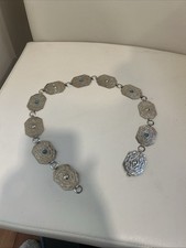 VINTAGE 50s 60s SILVER TONE CONCHO BELT HOOK CLASP with TURQUOISE BEADS 26  Mcm